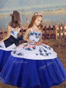 Floor Length Ball Gowns Sleeveless Blue Little Girls Pageant Dress Lace Up