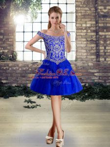 Royal Blue Sleeveless Mini Length Beading and Lace Lace Up Prom Dresses
