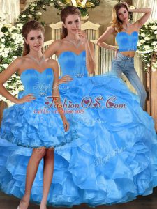 Floor Length Lace Up Quinceanera Dress Baby Blue for Sweet 16 and Quinceanera with Ruffles
