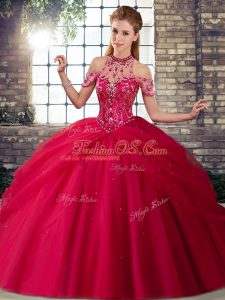 Dramatic Sleeveless Brush Train Beading and Pick Ups Lace Up Sweet 16 Dress