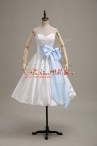 Satin Long Sleeves Knee Length Prom Party Dress and Bowknot