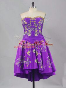 Taffeta Sleeveless Mini Length Prom Evening Gown and Embroidery
