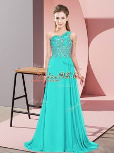 Vintage Turquoise Sleeveless Chiffon Side Zipper Prom Dresses for Prom and Party