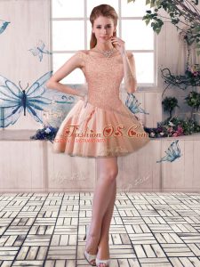 Luxury Peach Sleeveless Tulle Lace Up Prom Party Dress for Prom and Party