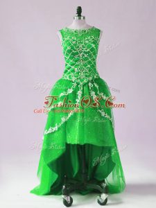 Stylish A-line Oscars Dresses Green Scoop Tulle Sleeveless High Low Zipper