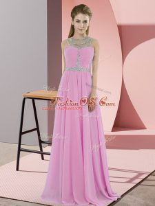 Floor Length Empire Sleeveless Rose Pink Juniors Evening Dress Zipper