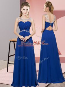 Unique Royal Blue Scoop Backless Beading Evening Dress Sleeveless