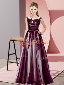 Designer Tulle Scoop Sleeveless Zipper Beading and Lace Quinceanera Dama Dress in Dark Purple