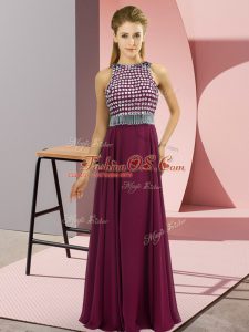 New Arrival Scoop Sleeveless Side Zipper Prom Dress Fuchsia Chiffon