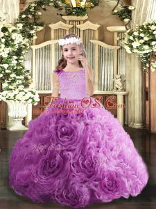 Perfect Ball Gowns Little Girl Pageant Dress Lilac Scoop Fabric With Rolling Flowers Sleeveless Floor Length Zipper