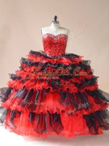 Sleeveless Beading and Ruffled Layers Lace Up Sweet 16 Dress