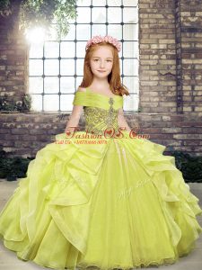 Floor Length Ball Gowns Sleeveless Yellow Green Child Pageant Dress Lace Up