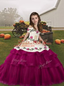 Sleeveless Embroidery and Ruffled Layers Lace Up Girls Pageant Dresses