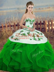 New Arrival Green Sleeveless Embroidery and Ruffles and Bowknot Floor Length Quinceanera Gown