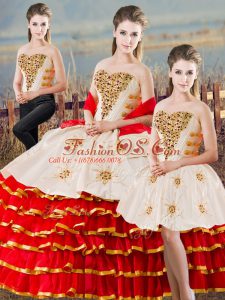 Latest White And Red Ball Gowns Sweetheart Sleeveless Organza Floor Length Lace Up Beading and Ruffled Layers Vestidos de Quinceanera