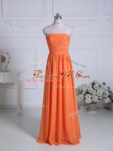 Orange Bridesmaid Gown Wedding Party with Ruching Strapless Sleeveless Zipper