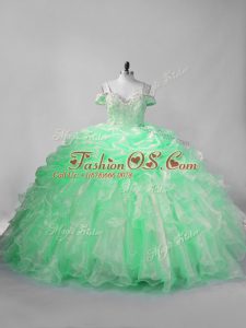 Trendy Straps Sleeveless Lace Up Sweet 16 Dresses Apple Green Organza