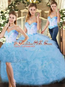 Beading and Ruffles Sweet 16 Dresses Blue Lace Up Sleeveless Floor Length