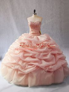Organza Sleeveless Floor Length 15th Birthday Dress and Beading and Pick Ups