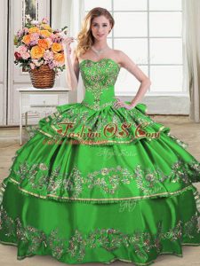 Luxury Green Ball Gowns Ruffled Layers Ball Gown Prom Dress Lace Up Satin and Organza Sleeveless Floor Length