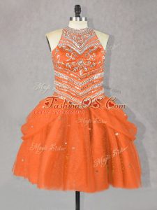 Fashionable Orange Red Sleeveless Beading Mini Length Prom Dress
