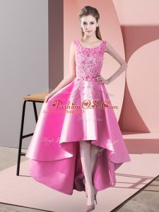 Traditional High Low Rose Pink Vestidos de Damas Scoop Sleeveless Zipper