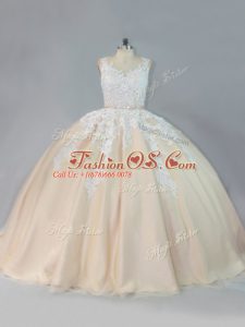 Court Train Ball Gowns Sweet 16 Dresses Champagne Scoop Tulle Sleeveless Zipper