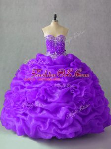 Classical Purple Sweetheart Lace Up Beading and Pick Ups and Hand Made Flower Quinceanera Dresses Sleeveless