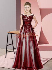 Customized Burgundy Scoop Neckline Beading and Lace Bridesmaid Dress Sleeveless Zipper
