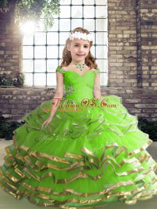 Sleeveless Floor Length Beading and Ruching Lace Up Kids Formal Wear with