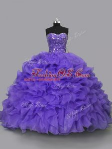 High End Purple Sleeveless Organza Lace Up Quinceanera Dresses for Sweet 16 and Quinceanera