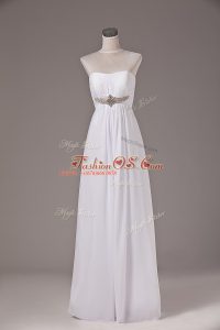Fitting White Lace Up Strapless Beading Bridal Gown Chiffon Sleeveless