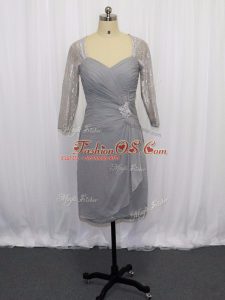 Chiffon Sweetheart Half Sleeves Zipper Beading and Ruching Mother Of The Bride Dress in Grey