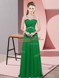 Perfect Green Empire Chiffon Scoop Sleeveless Beading Floor Length Backless Prom Gown