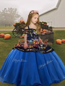 Beauteous Blue Sleeveless Organza Lace Up Pageant Dress Wholesale for Party and Wedding Party