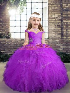 Glorious Sleeveless Beading and Ruffles Lace Up Pageant Dress for Womens