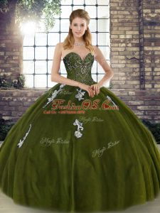 Captivating Sweetheart Sleeveless Lace Up Quinceanera Dresses Olive Green Tulle