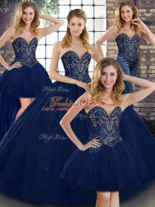 Sexy Navy Blue Sweetheart Lace Up Beading Sweet 16 Dress Sleeveless