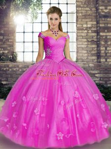 Sleeveless Floor Length Beading and Appliques Lace Up Sweet 16 Dress with Lilac