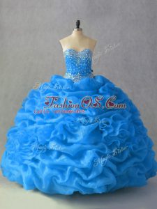 Elegant Blue Lace Up Sweetheart Beading and Pick Ups and Hand Made Flower 15 Quinceanera Dress Organza Sleeveless