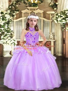 Organza Sleeveless Floor Length Little Girls Pageant Dress and Appliques