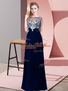 Royal Blue Sleeveless Floor Length Beading Backless Prom Dresses