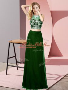 Gorgeous Dark Green Two Pieces Chiffon Scoop Sleeveless Beading Floor Length Backless Prom Party Dress