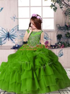 Beading and Pick Ups Kids Pageant Dress Zipper Sleeveless Floor Length