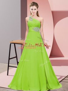 High End Brush Train Empire Prom Evening Gown Yellow Green One Shoulder Chiffon Sleeveless Lace Up