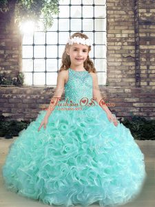 Cheap Apple Green Kids Formal Wear Party and Wedding Party with Beading Scoop Sleeveless Lace Up