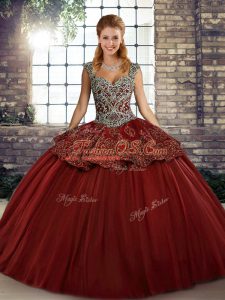 Beautiful Floor Length Ball Gowns Sleeveless Wine Red Sweet 16 Quinceanera Dress Lace Up