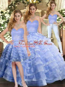 Lavender Sweetheart Neckline Ruffled Layers Quinceanera Gowns Sleeveless Lace Up