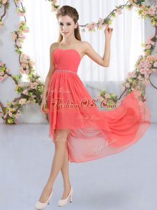Exceptional Watermelon Red Sleeveless Chiffon Lace Up Quinceanera Court of Honor Dress for Wedding Party
