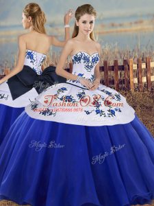 Embroidery and Bowknot Sweet 16 Dresses Royal Blue Lace Up Sleeveless Floor Length
